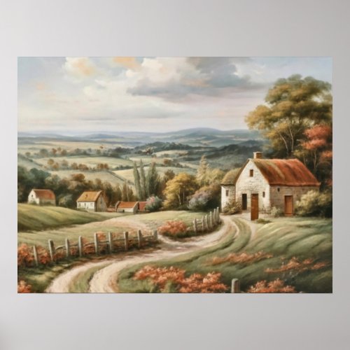 vintage countryside landscape farmhouse poster