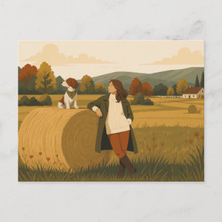 Vintage Countryside with Brittany Spaniel Postcard
