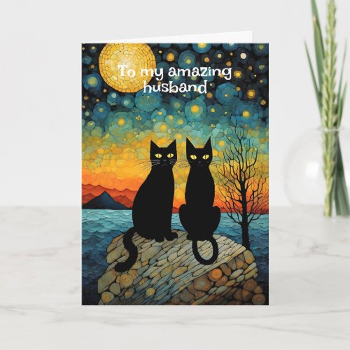 Vintage Couple Black Cat On Rock Anniversary Card