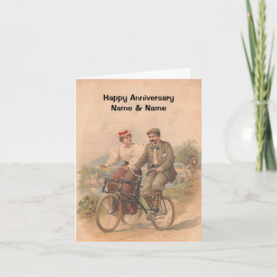 Vintage Couple Cycling Happy Anniversary Card