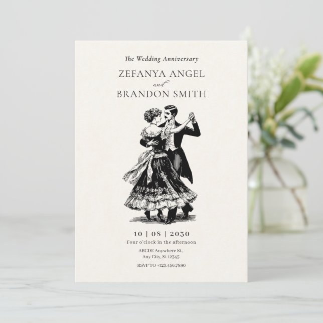 Vintage couple dancing wedding Anniversary Invitation (Standing Front)