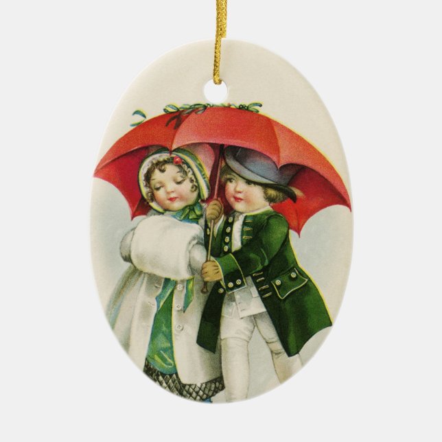 Vintage Couple First Christmas Ceramic Ornament (Front)