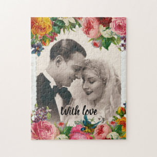 Vintage Couple in Love Wedding Roses Jigsaw Puzzle