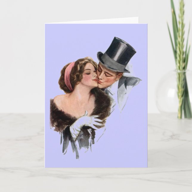 Vintage Couple Kiss Holiday Card (Front)