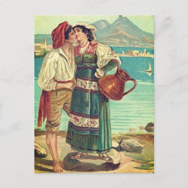 Vintage Couple Kissing in Italy Postcard (Front)