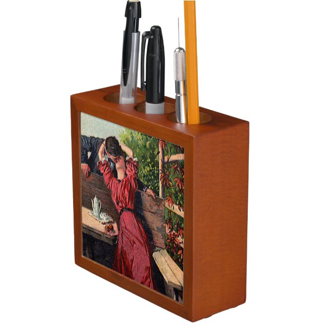 Vintage Couple Kissing Valentines Desk Organizer (In Situ)