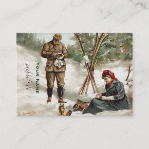 vintage couple on a ski tour business card