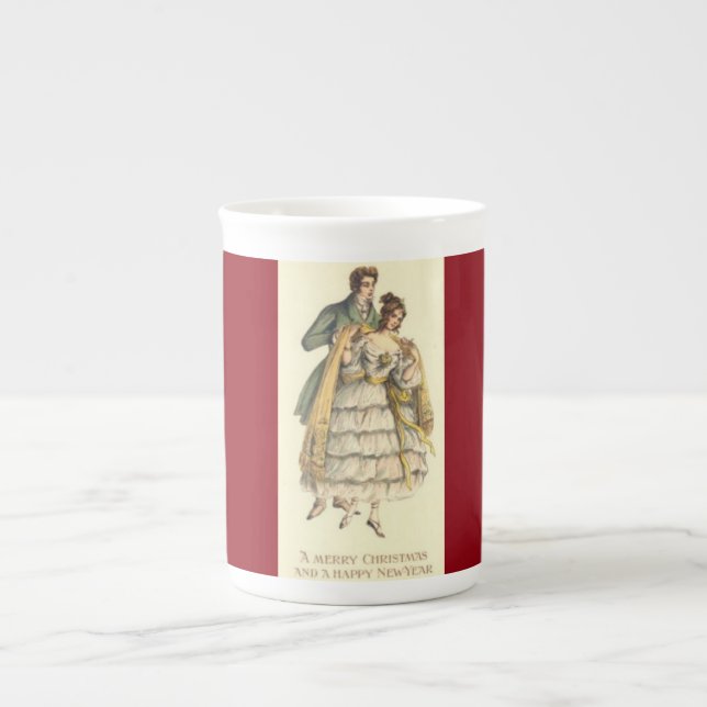 Vintage Couple Victorian Christmas China Mug (Front)