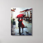 Vintage Couple With Umbrella And Dog Canvas at Zazzle