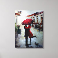 Vintage Couple with Umbrella and Dog Canvas