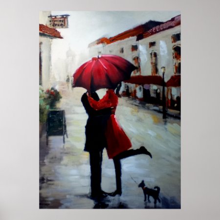 Vintage Couple With Umbrella And Dog Print