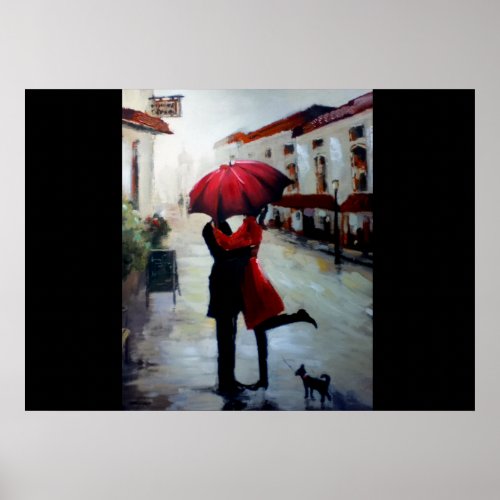 Vintage Couple with Umbrella and Dog Print