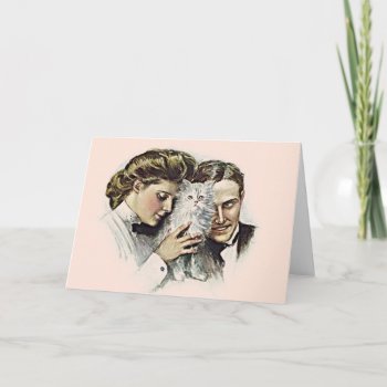 Vintage Couple With White Cat Greeting Card by RetroMagicShop at Zazzle