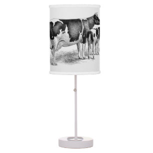 Vintage Cow and Calf Black and White Drawing Table Lamp
