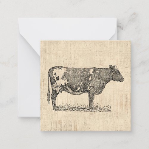 Vintage Cow Art Illustration w Script Background Note Card