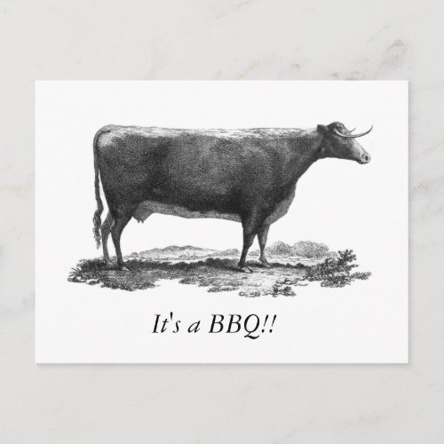 Vintage cow BBQ invitation card