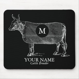 Vintage Cow Blanket Monogram Black Mousepad