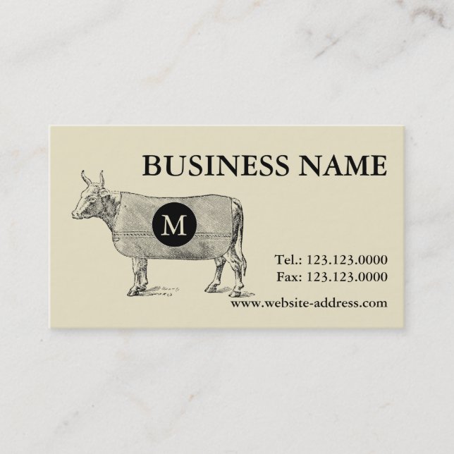 Vintage Cow Blanket Monogram Business card (Front)