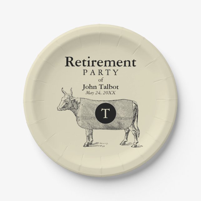 VINTAGE Cow Blanket Retirement P Plate Monogram (Front)