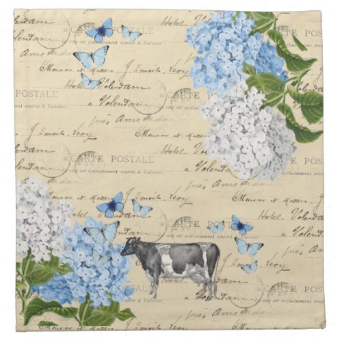 Vintage Cow Blue Flower Postcard Napkin