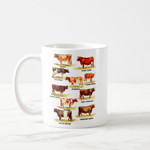 Vintage Cow Breeds Retro Farmer Beef and Dairy   Coffee Mug