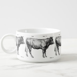 Vintage Cow Bull Illustration Chili Bowl