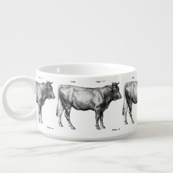 Vintage Cow Bull Illustration Chili Bowl by hiway9 at Zazzle