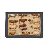 Vintage Cow Calf Bull Dairy Cows Farm Illustration Tri-fold Wallet