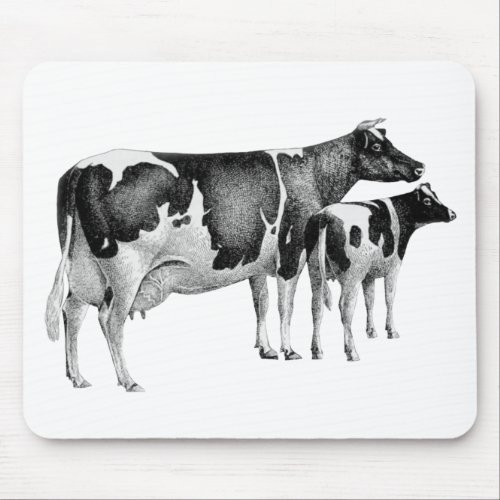 Vintage Cow Calf Farmhouse Editable Color  White Mouse Pad