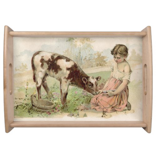 Vintage Cow Calf with Child Nostalgia Serving Tray