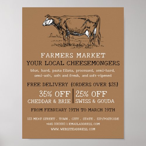 Vintage Cow Cheesemonger Advertising Poster
