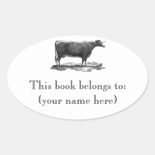 Vintage cow etching bookplate