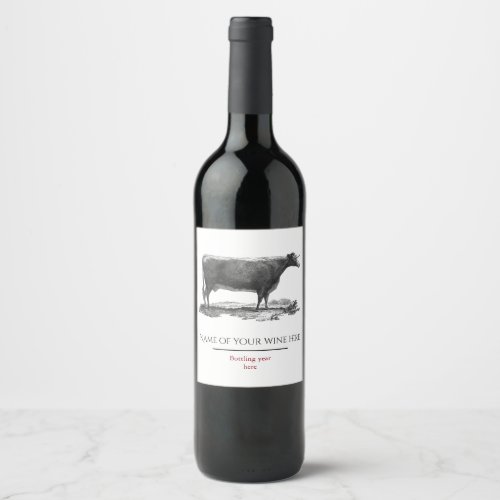 Vintage cow etching wine label