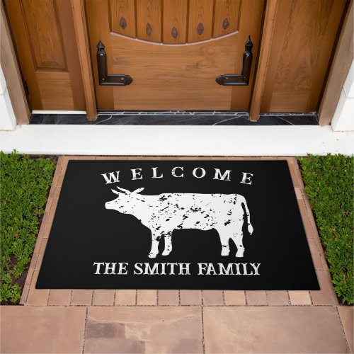 Vintage cow farm animal custom welcome doormat