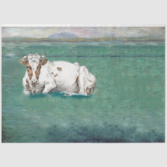 Vintage Cow in Pasture Decoupage Tissue Paper (Front)