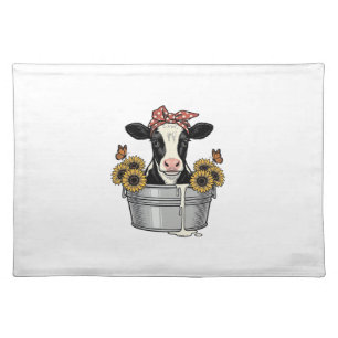 Vintage Cow in Tub Sunflower Butterfly Vector Desi Cloth Placemat