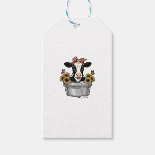 Vintage Cow in Tub Sunflower Butterfly Vector Desi Gift Tags