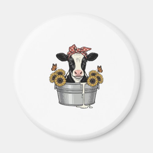 Vintage Cow in Tub Sunflower Butterfly Vector Desi Magnet