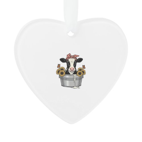 Vintage Cow in Tub Sunflower Butterfly Vector Desi Ornament