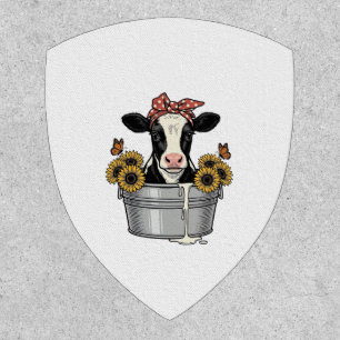 Vintage Cow in Tub Sunflower Butterfly Vector Desi Patch