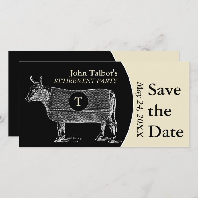 Vintage Cow Retirement B Save the Date Monogram (Front/Back)