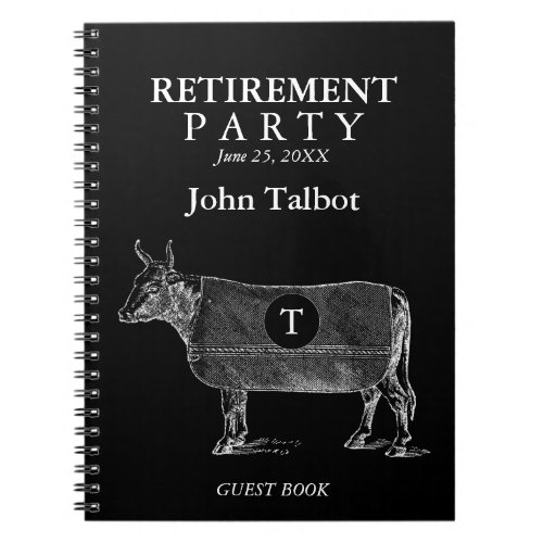 VINTAGE Cow Retirement Black Guest Book Monogram