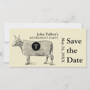 Vintage Cow Retirement Save the Date Monogram