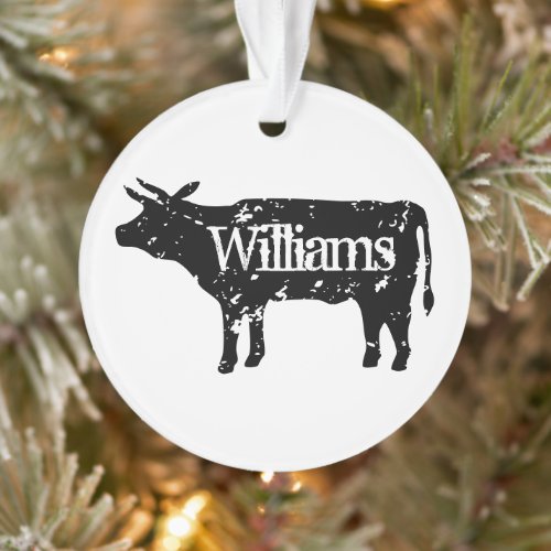 Vintage cow silhouette custom Christmas ornament