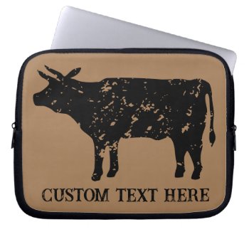 Vintage Cow Silhouette Laptop Sleeve by cookinggifts at Zazzle