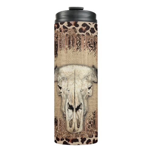 Vintage Cow Skull Bull  Western Leopard Skin  Thermal Tumbler