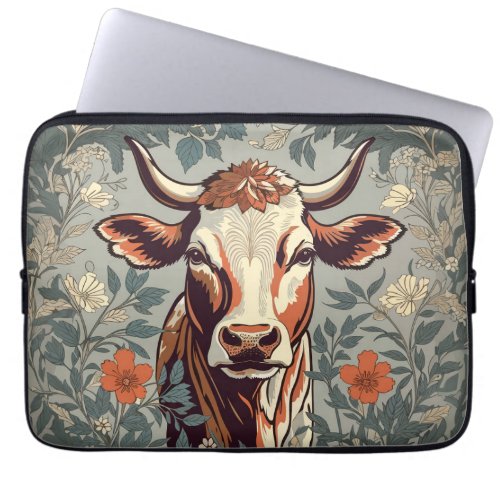 Vintage Cow William Morris Inspired Floral Laptop Sleeve