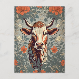 Vintage Cow William Morris Inspired Floral Postcard