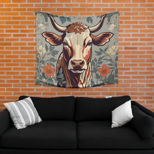 Vintage Cow William Morris Inspired Floral Tapestry