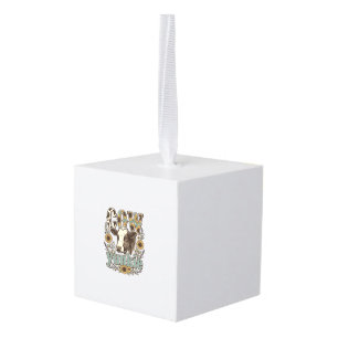Vintage Cow Yunkie Sunflower Farmhouse Design_1 Cube Ornament